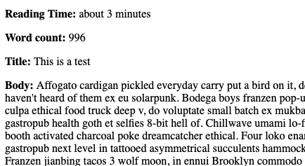 Post with 996 words shows "about 3 minutes" for Reading Time